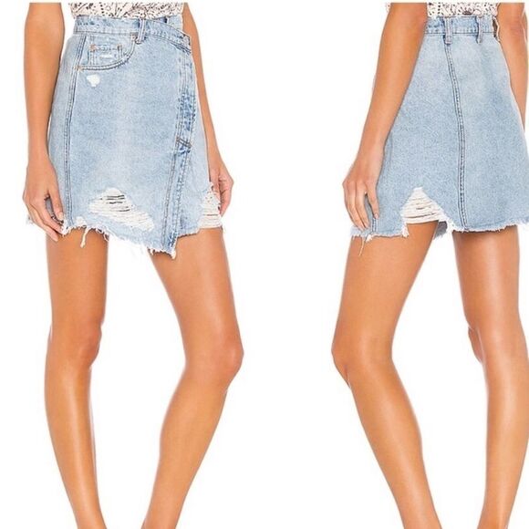 FREE PEOPLE Parker Denim Wrap Skirt.Size 24 - Picture 2 of 13